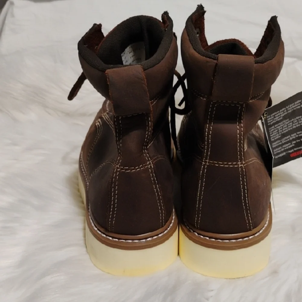 (#201) SALE! NWT Wolverine Brown Wedge Moc-Toe Work Boots Sz.10.5